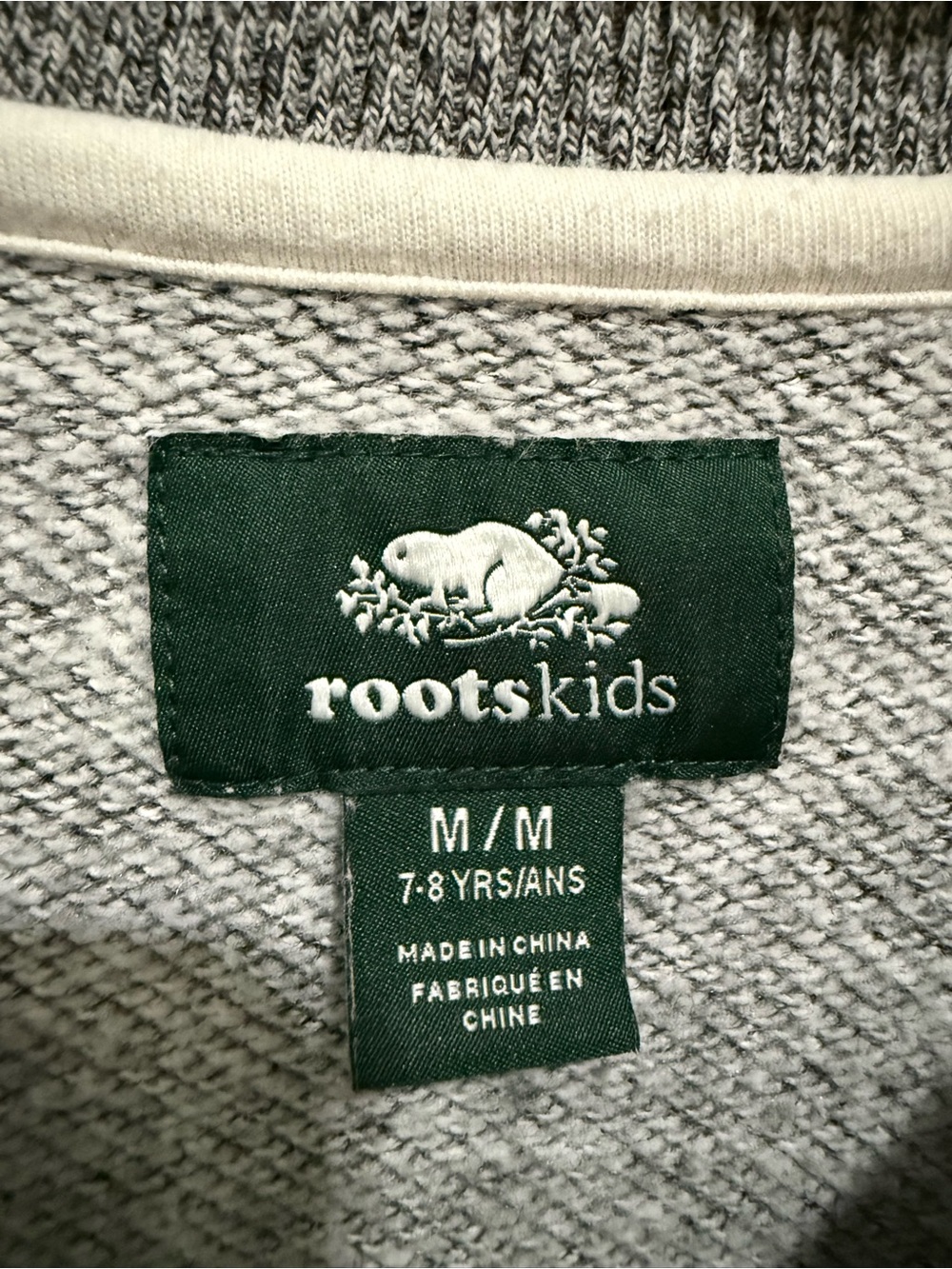 Roots Kids Heather Gray Crewneck with Dark Green Logo Tag - Picture 2 of 3